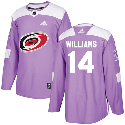 Adidas Hurricanes #14 Justin Williams Purple Authentic Fights Cancer Stitched NHL Jersey